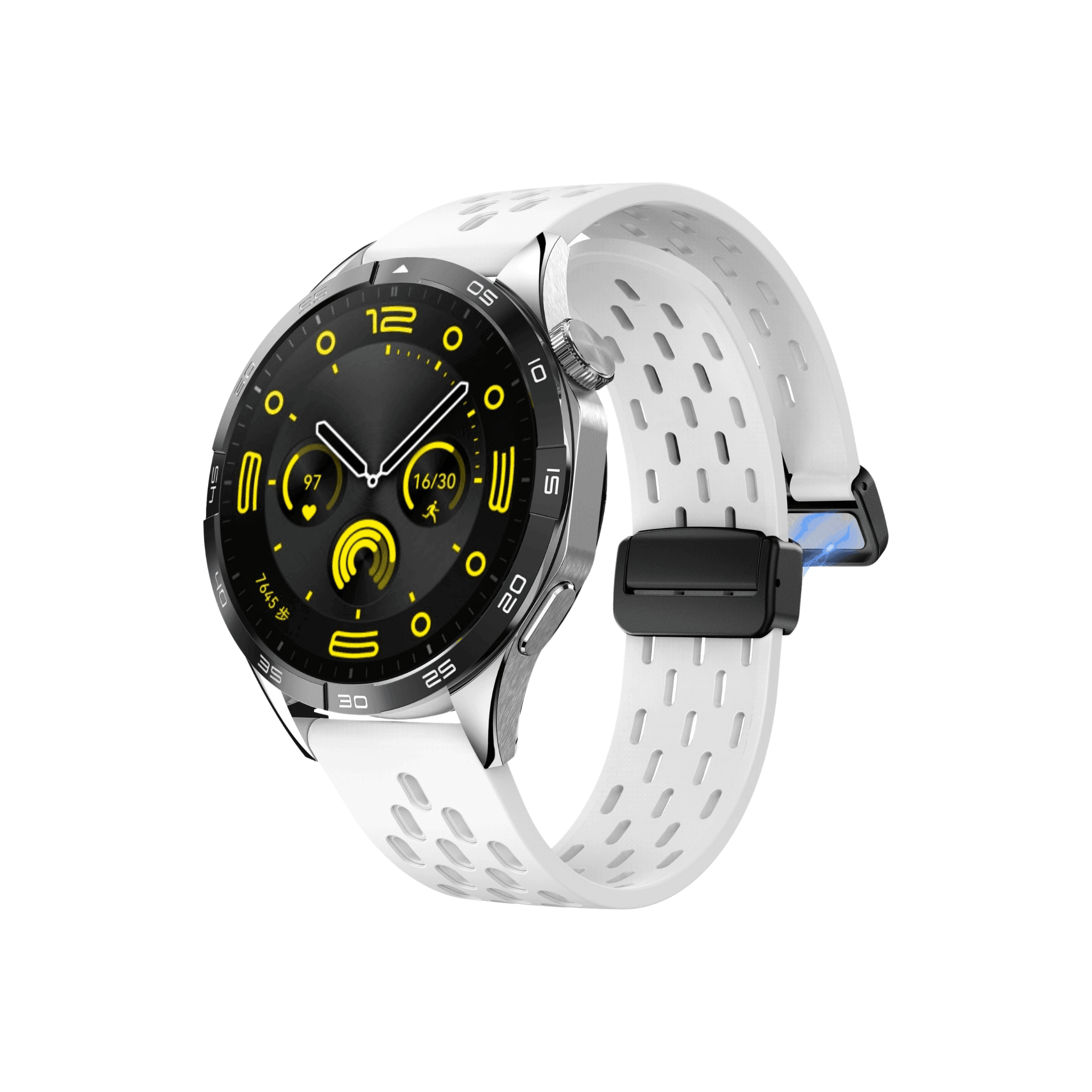 Smartwatch mit weißem Active Plus Sportarmband – luftdurchlässiges Silikonband mit Magnetverschluss